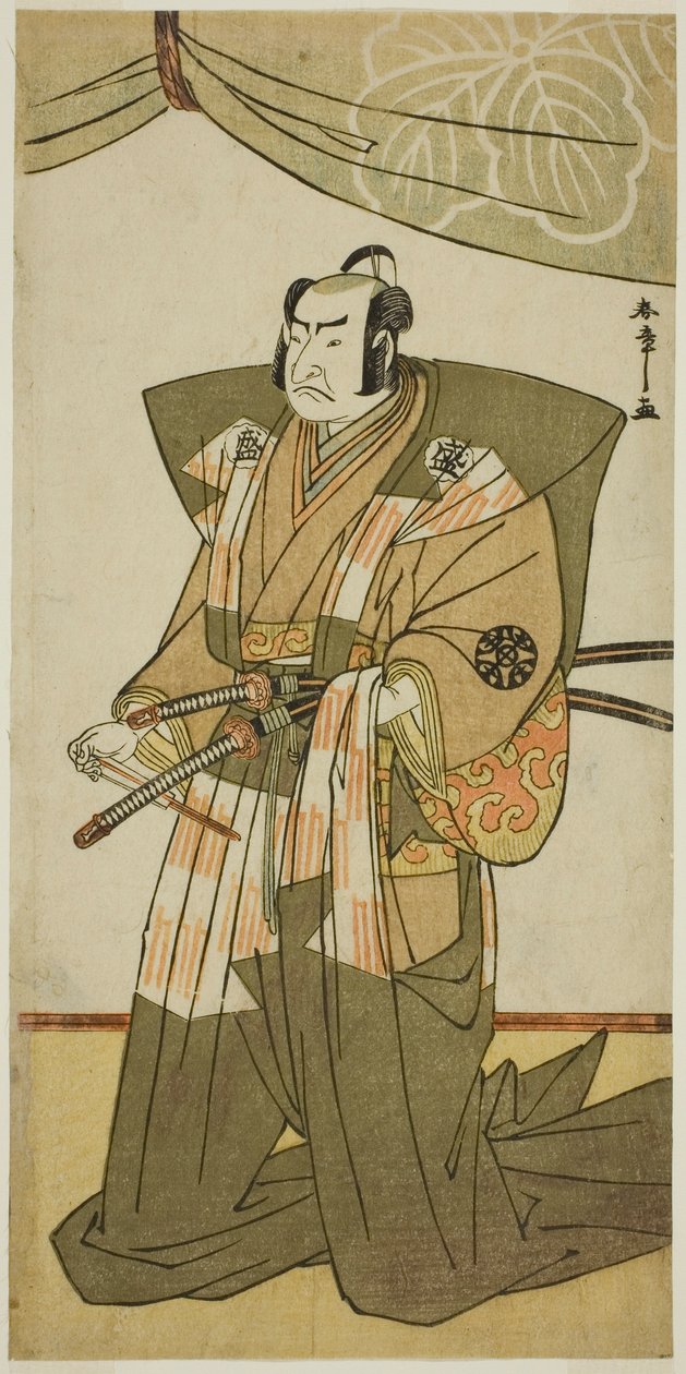 Der Schauspieler Nakamura Nakazo I als Saito Sanemori im Stück Kitekaeru Nishiki no Wakayaka, aufgeführt im Nakamura-Theater im elften Monat, 1780 von Katsukawa Shunsho