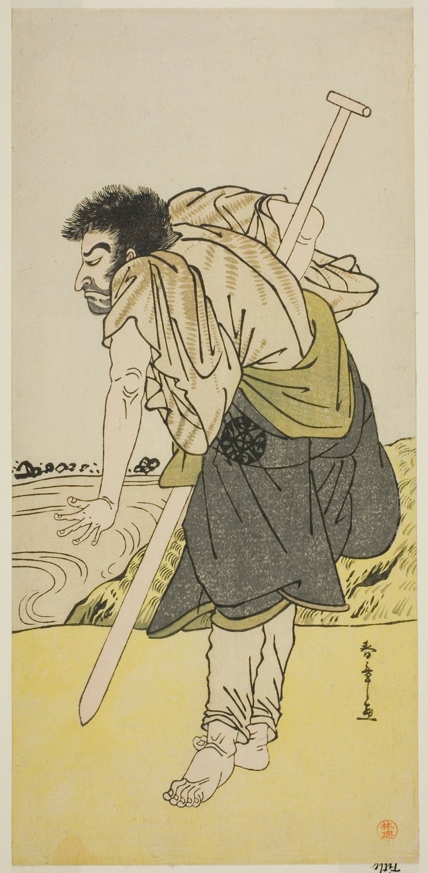 Der Schauspieler Nakamura Nakazo I als abtrünniger Mönch Dainichibo im Stück Edo Meisho Midori Soga, aufgeführt im Morita Theater im zweiten Monat, 1779 von Katsukawa Shunsho