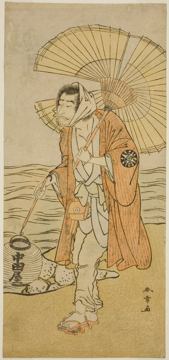 Der Schauspieler Nakamura Nakazo I als der abtrünnige Mönch Dainichibo im Stück Edo Meisho Midori Soga, aufgeführt im Morita-Theater im ersten Monat, 1779 von Katsukawa Shunsho