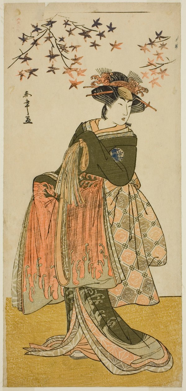 Der Schauspieler Nakayama Tomisaburo I als die Geisha Yukino (oder Oyuki?) im Stück Kabuki no Hana Bandai Soga, aufgeführt im Ichimura-Theater im vierten Monat, 1781 von Katsukawa Shunsho