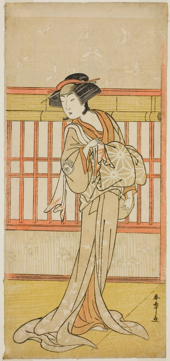 Der Schauspieler Osagawa Tsuneyo II als Kurtisane Miyagino (?) im Stück Go Taiheiki Shiraishi-banashi (?), aufgeführt im Morita-Theater im vierten Monat, 1780 (?) von Katsukawa Shunsho