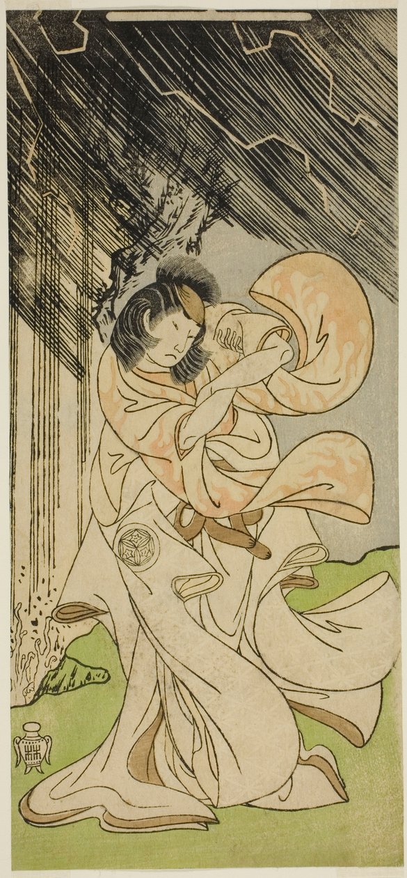 Der Schauspieler Yamashita Kinsaku II als Donnergöttin im Stück Onna Narukami, aufgeführt im Morita-Theater im ersten Monat, 1770 von Katsukawa Shunsho