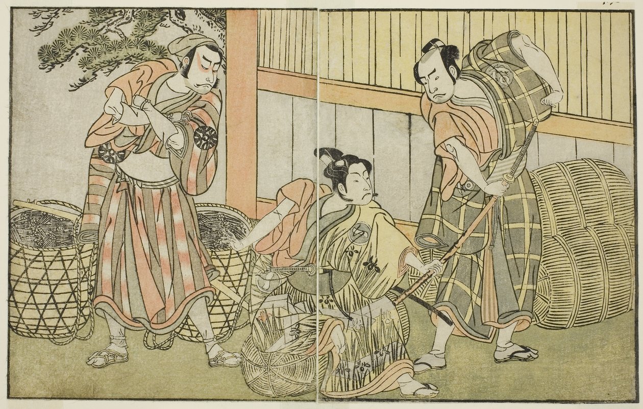Das Stück Kuni no Hana Ono no Itsumoji, aufgeführt im Nakamura Theater im elften Monat, ca. 1772 von Katsukawa Shunsho