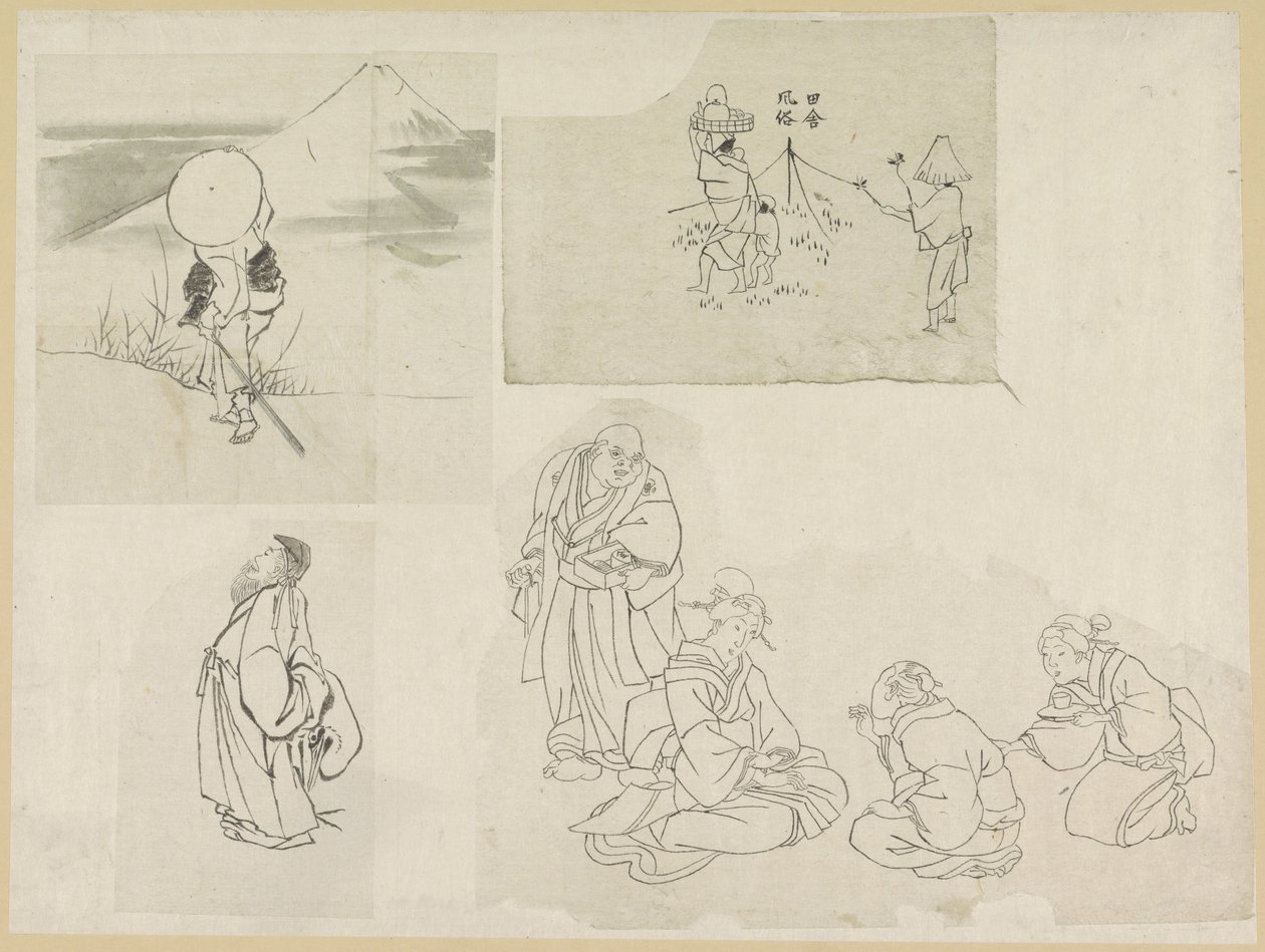 Vier Szenen mit verschiedenen Figuren von Katsushika Hokusai (possibly)