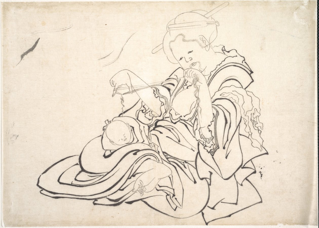 Eine Frau und ein Baby von Katsushika Hokusai