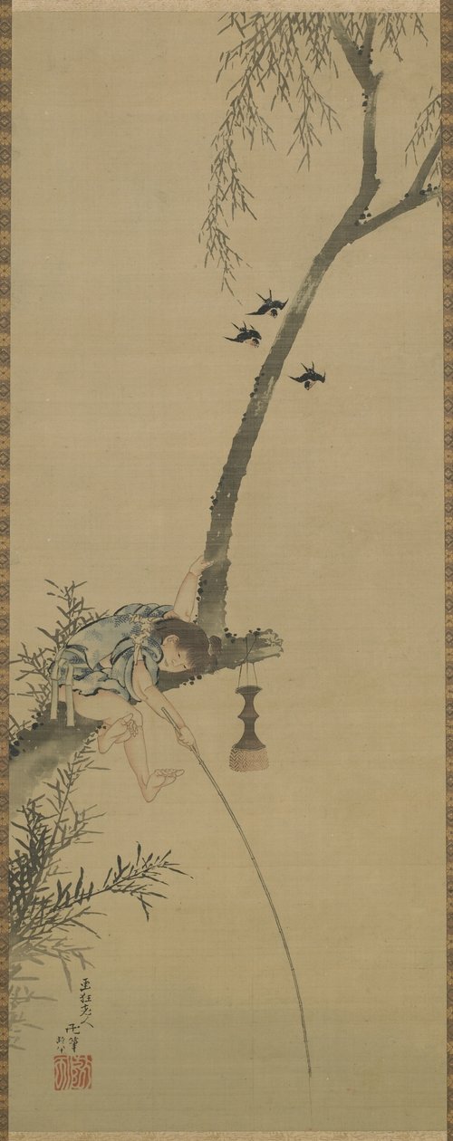 Ein Junge angelt von einem Baumast, Edo-Periode von Katsushika Hokusai