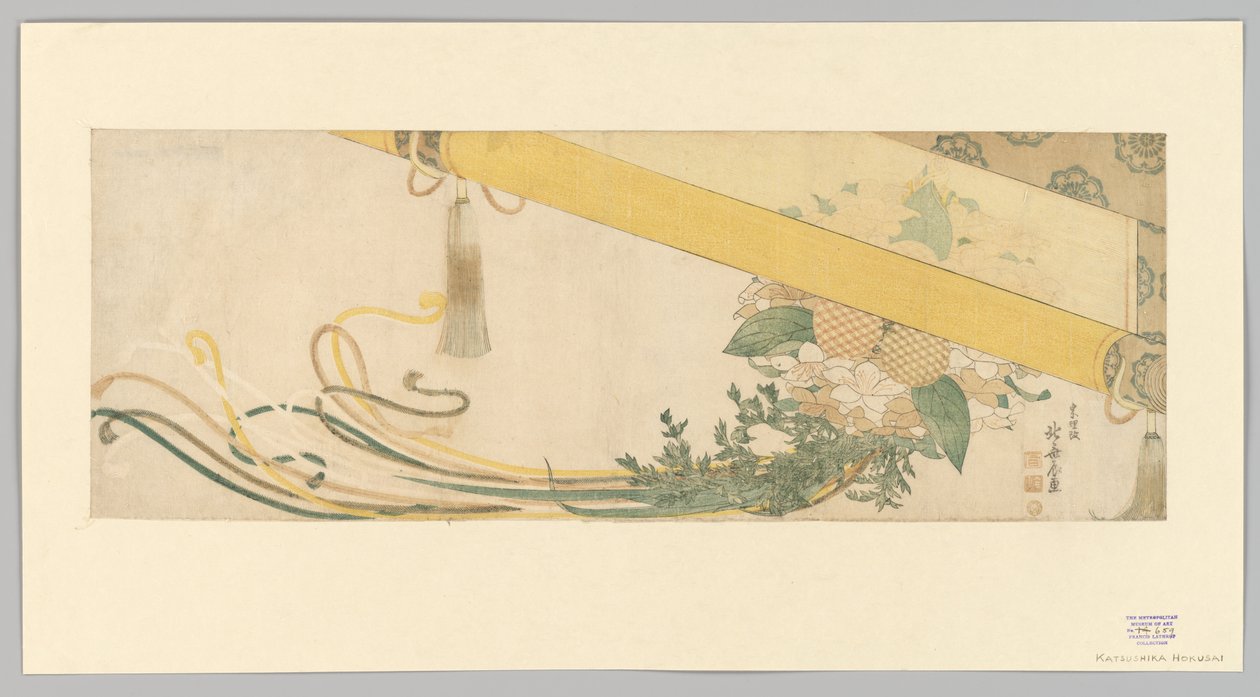 Blumenkorb mit Bambusjalousie von Katsushika Hokusai