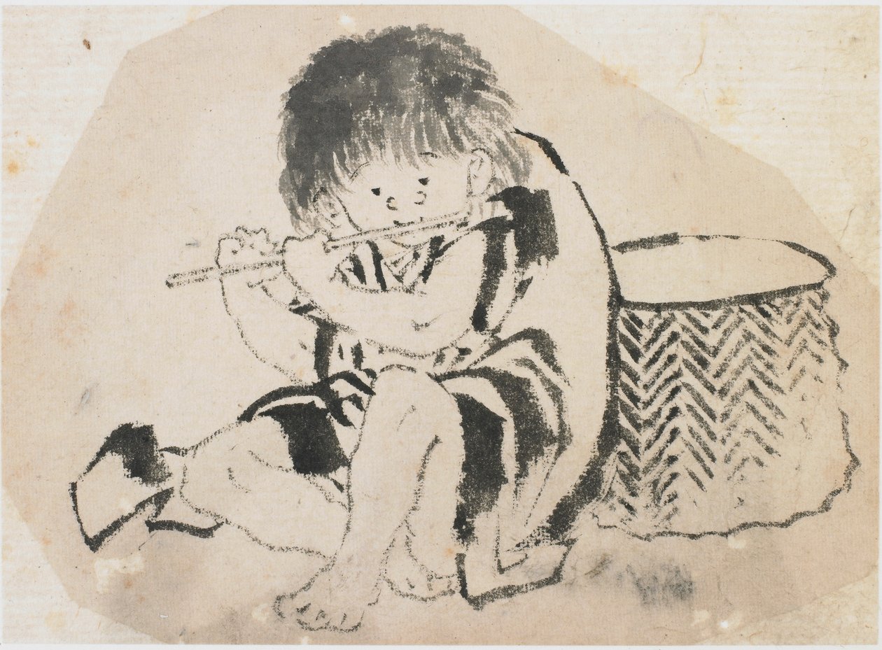 Junge, der Flöte spielt, Edo-Periode, ca. 1840 von Katsushika Hokusai