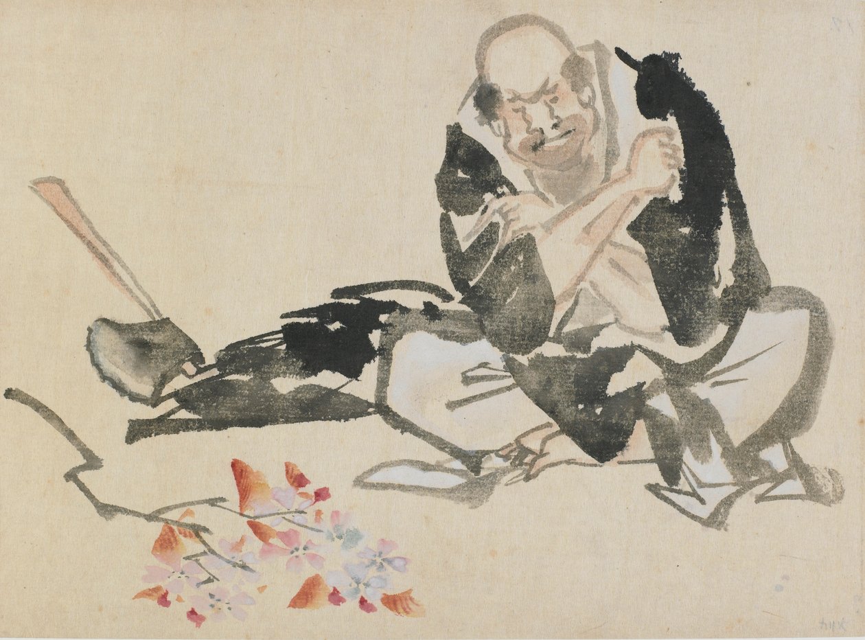 Buddhistische Allegorie eines Priesters, der Kirschzweige verbrennt von Katsushika Hokusai