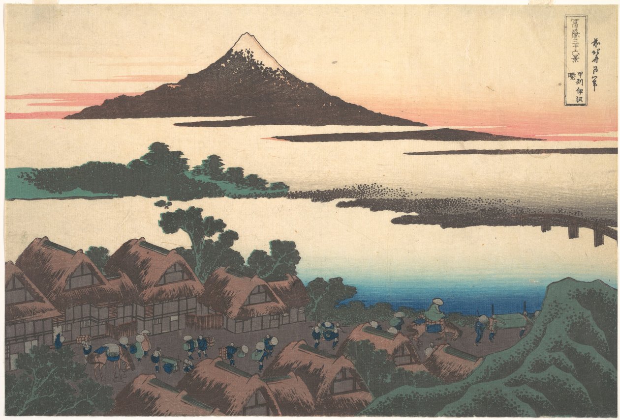 Morgendämmerung in Isawa in der Provinz Kai, aus der Serie Sechsunddreißig Ansichten des Berges Fuji von Katsushika Hokusai