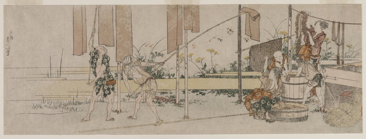 Färber bei der Arbeit, um 1800 von Katsushika Hokusai