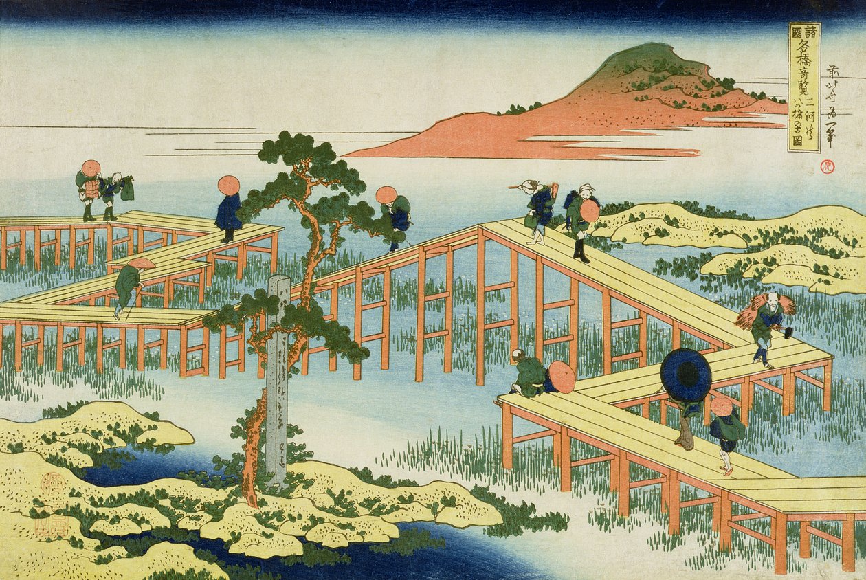 Achtteilige Brücke, Provinz Mucawa, Japan, ca. 1830 von Katsushika Hokusai