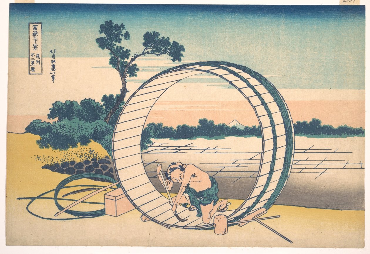 Fujimigahara in der Provinz Owari (Bishū Fujimigahara), aus der Serie Sechsunddreißig Ansichten des Berges Fuji (Fugaku sanjūrokkei) von Katsushika Hokusai
