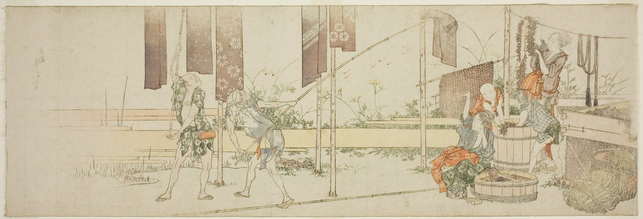 Aufhängen von gefärbtem Stoff von Katsushika Hokusai