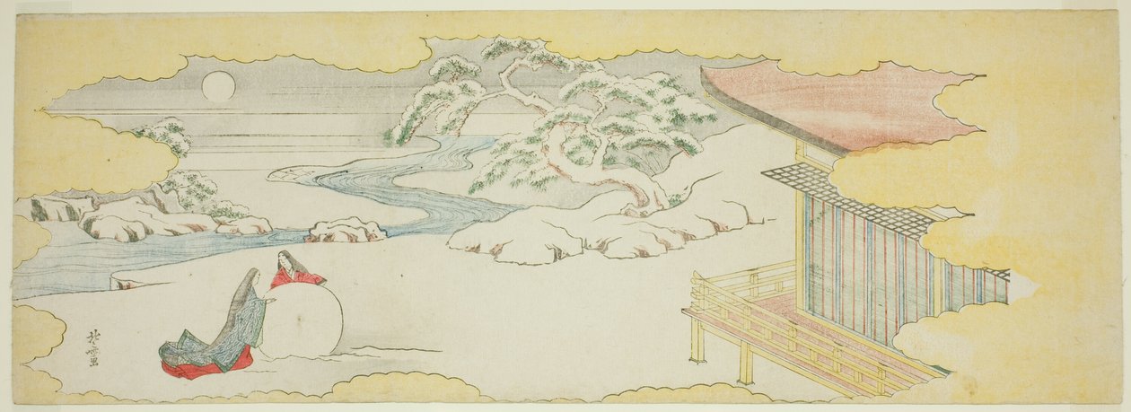 Illustration von Die Glockenblume (Asagao), Kapitel 20 der Geschichte von Genji (Genji monogatari) von Katsushika Hokusai