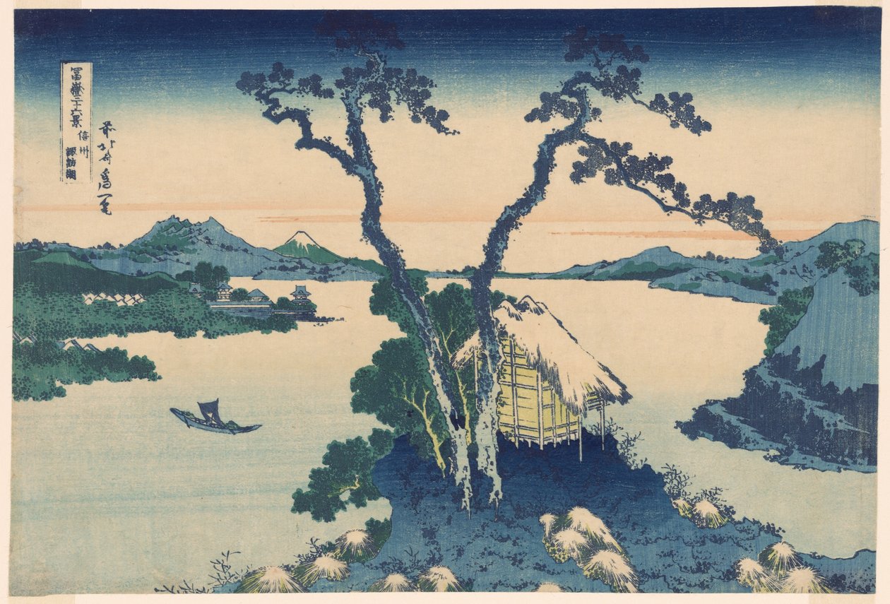 Der Suwa-See in der Provinz Shinano (Shinshu Suwako), aus der Serie "Sechsunddreißig Ansichten des Berges Fuji (Fugaku sanjurokkei)" von Katsushika Hokusai