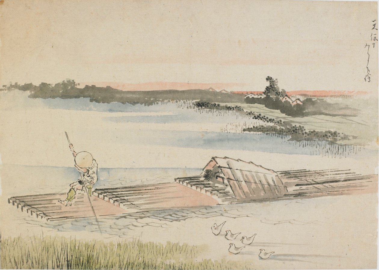 Landschaft: Bootsmann, der sein Floß stakt, spätes 18. bis frühes 19. Jahrhundert von Katsushika Hokusai