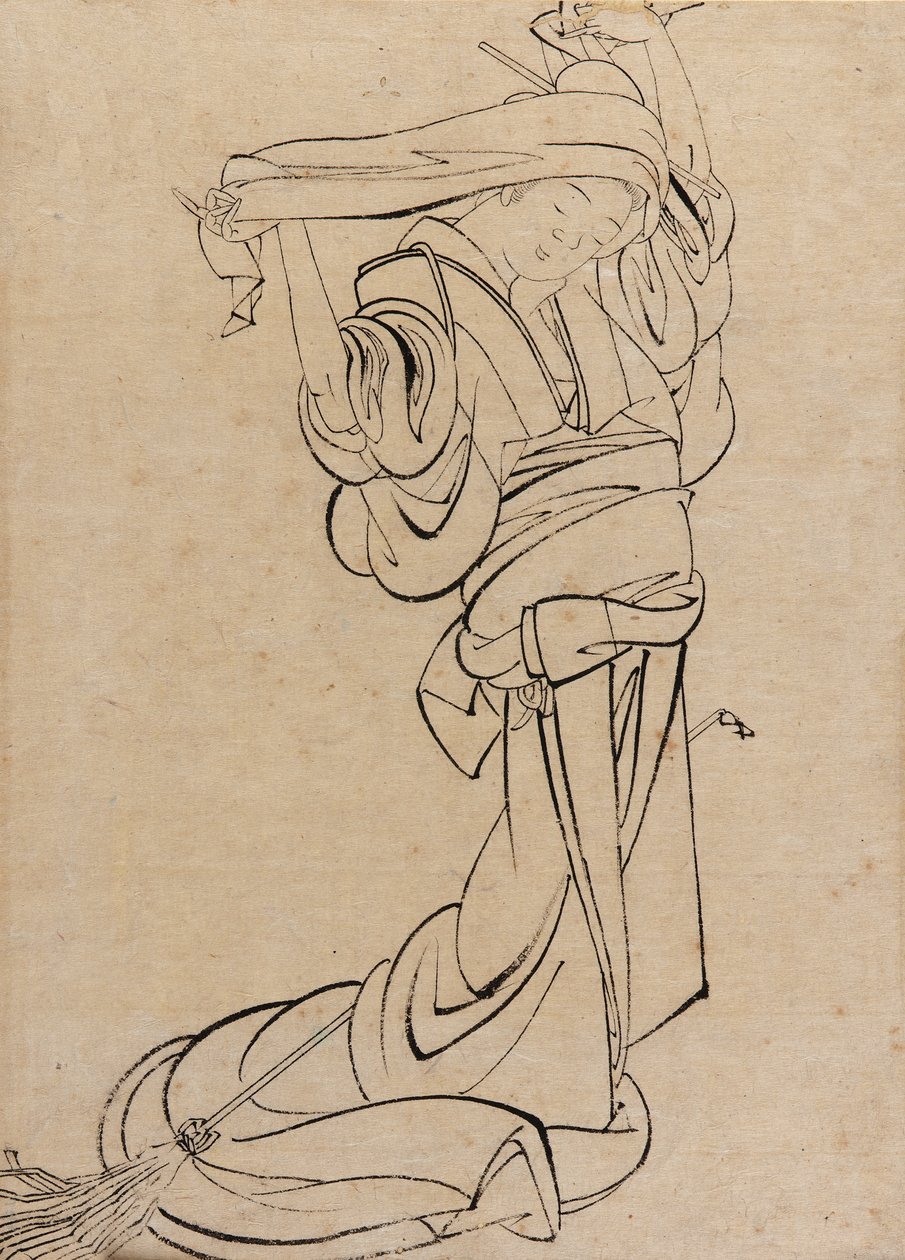 Mädchen spielt eine Samisen, spätes 18. bis frühes 19. Jahrhundert von Katsushika Hokusai