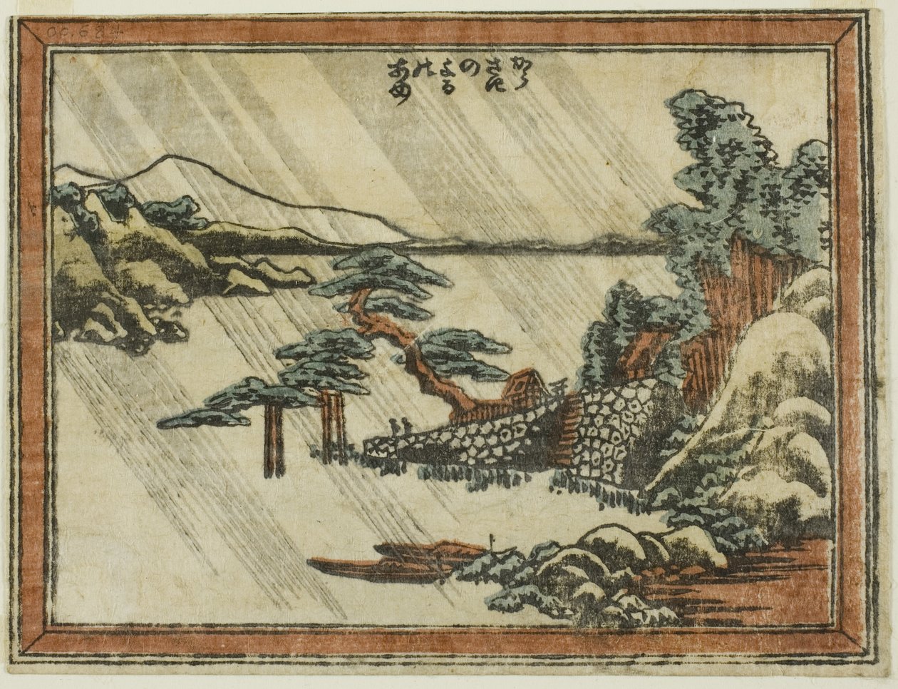 Nachtregen in Karasaki, aus der Serie Acht Ansichten von Omi im Ätzstil von Katsushika Hokusai