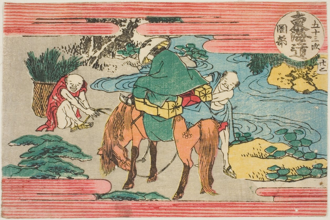 Nr. 22: Okabe, aus der Serie "Dreiundfünfzig Stationen der Tokaido-Straße (Tokaido gojusan tsugi)" von Katsushika Hokusai