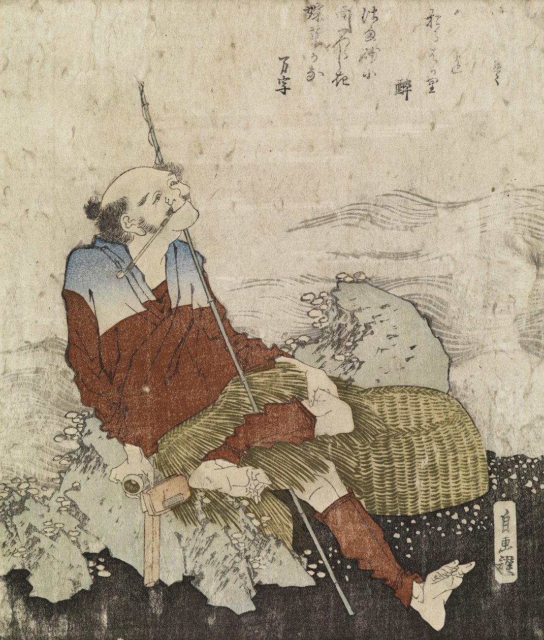 Alter Fischer, der seine Pfeife raucht, ca. 1835 (Farbholzschnitt) von Katsushika Hokusai