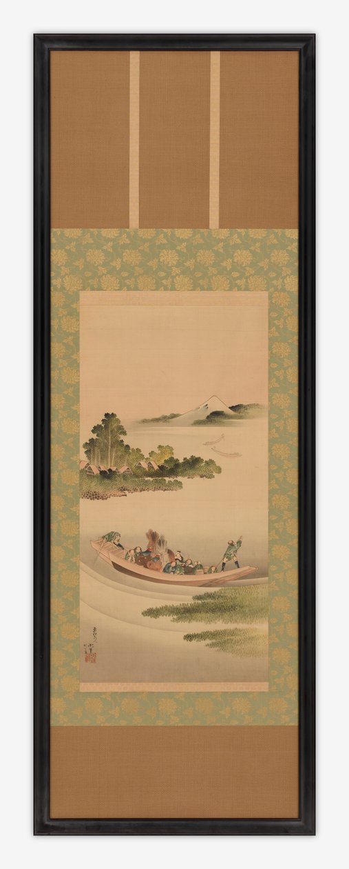 Flusslandschaft: Fähre und Berg Fuji von Katsushika Hokusai
