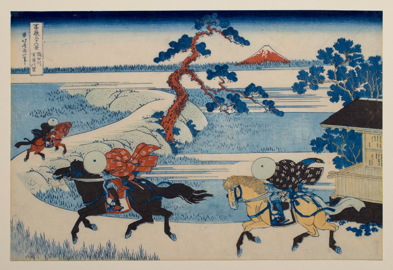 Sekiya-Dorf am Sumida-Fluss, aus der Serie „36 Ansichten des Berges Fuji“ von Katsushika Hokusai