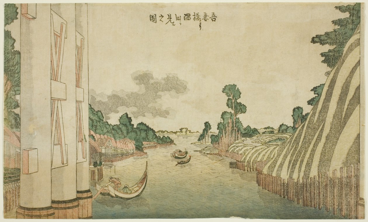 Sumida-Fluss von der Azuma-Brücke aus gesehen (Azumabashi yori Sumida wo miru no zu), aus einer Gruppe von westlichen Landschaften von Katsushika Hokusai
