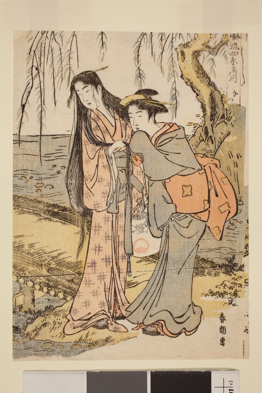 Sommer: Zwei Frauen an einem Bach, aus der Serie Der elegante Mond in den vier Jahreszeiten von Katsushika Hokusai