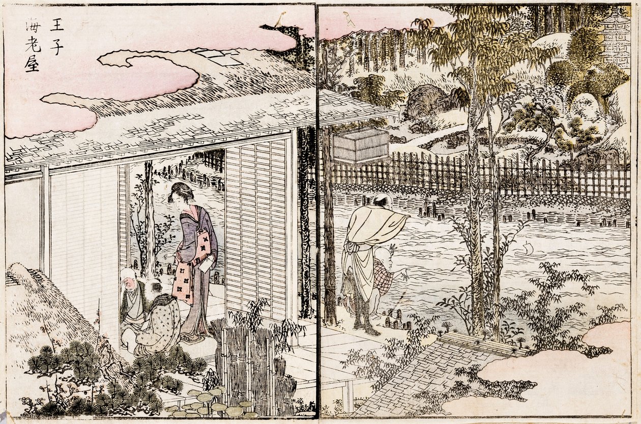 Das Restaurant Ebiya in Oji. Aus der Serie Vergnügungen in der östlichen Hauptstadt, 1802 von Katsushika Hokusai