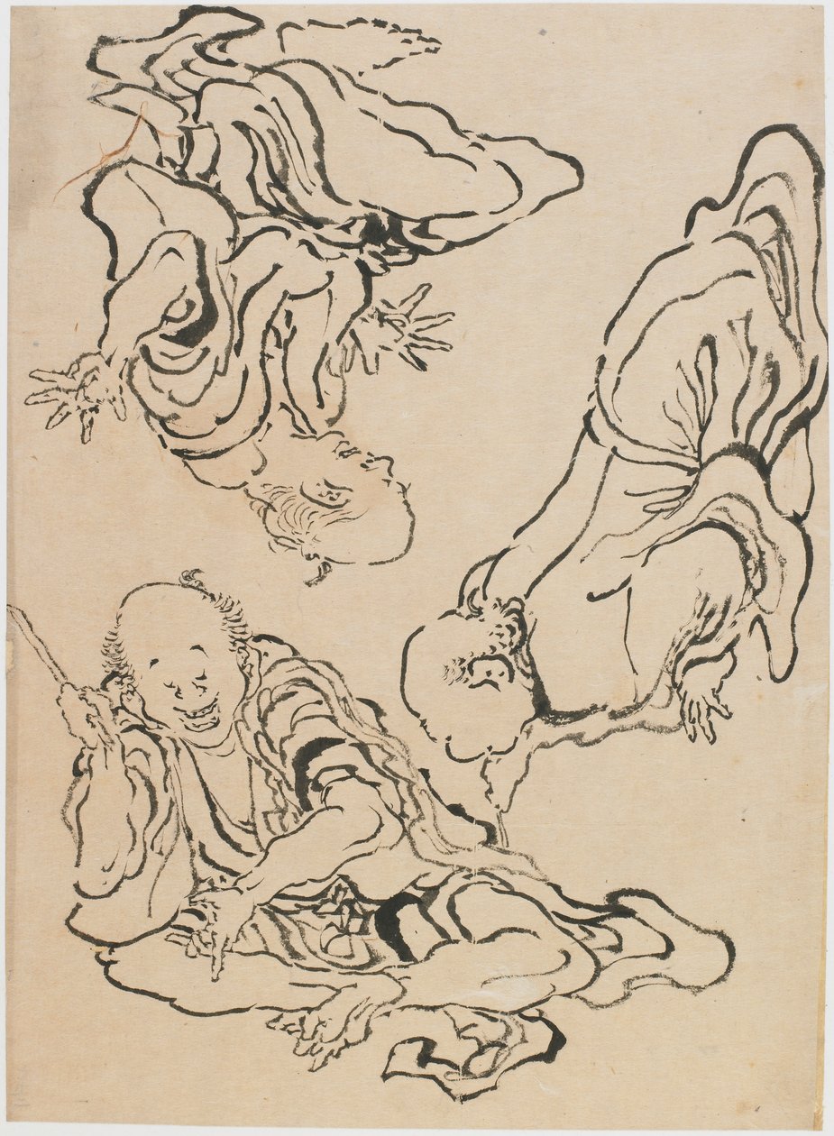 Drei Männer gestikulieren, spätes 18. - frühes 19. Jahrhundert von Katsushika Hokusai