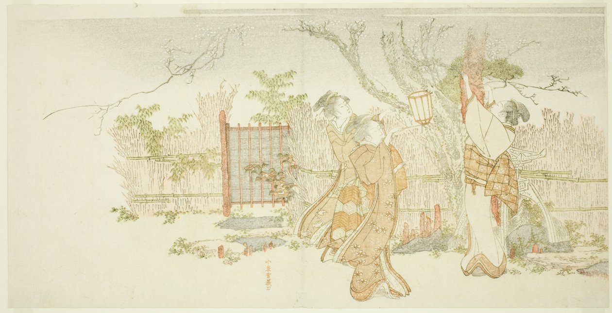 Drei Frauen unter einem Pflaumenbaum bei Nacht von Katsushika Hokusai