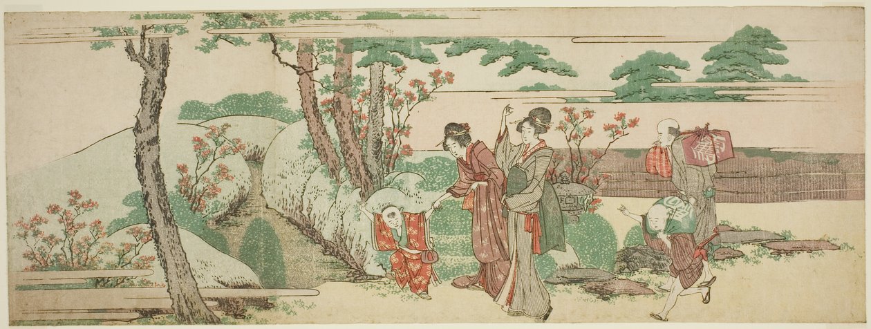 Frauen und Kinder bei einem Picknick von Katsushika Hokusai
