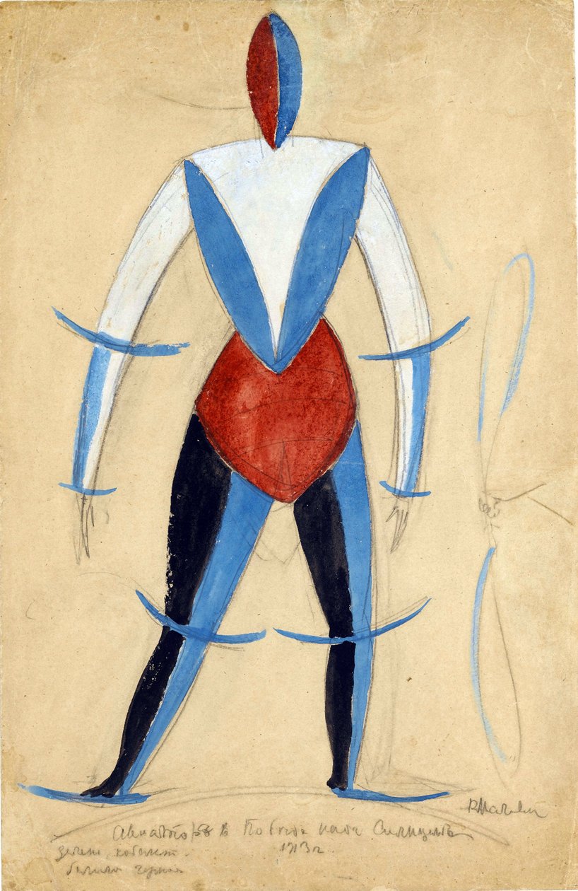 Flieger. Kostümentwurf für die Oper "Sieg über die Sonne" von A. Kruchenykh von Kasimir Malewitsch (1878-1935) von Kazimir Severinovich Malevich