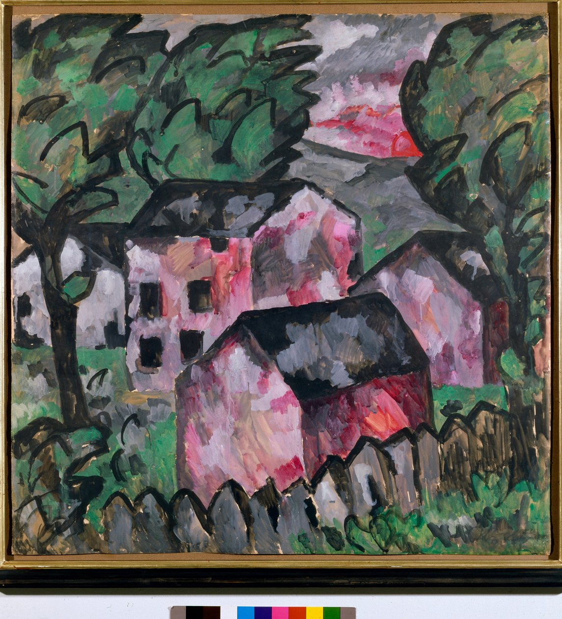 Landschaft mit roten Häusern. Gemälde von Kasimir Sewerinowitsch Malewitsch (1878-1935) 1910. Kunstmuseum Basel von Kazimir Severinovich Malevich