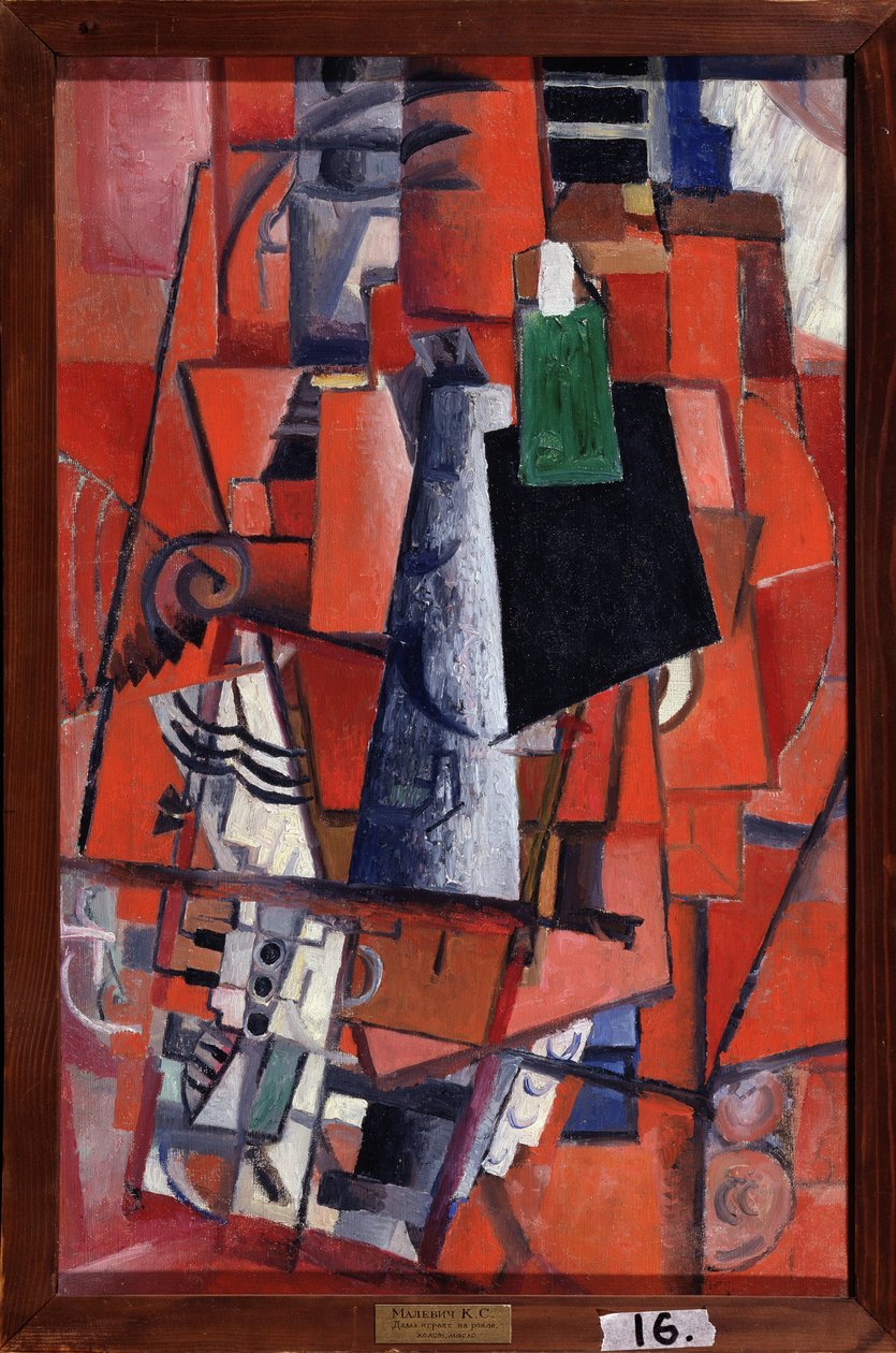 Eine Frau am Klavier. Gemälde von Kasimir Malevich (1878-1935), Öl auf Leinwand von Kazimir Severinovich Malevich