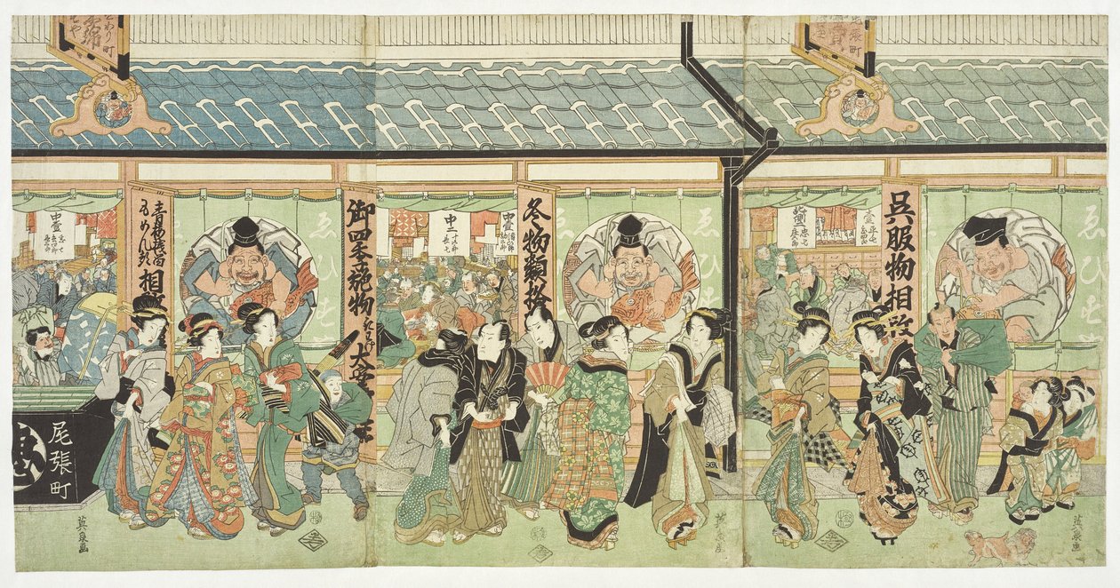 Die Textilwarenhandlung Ebisuya im edoer Bezirk Owarichō von Keisai Eisen