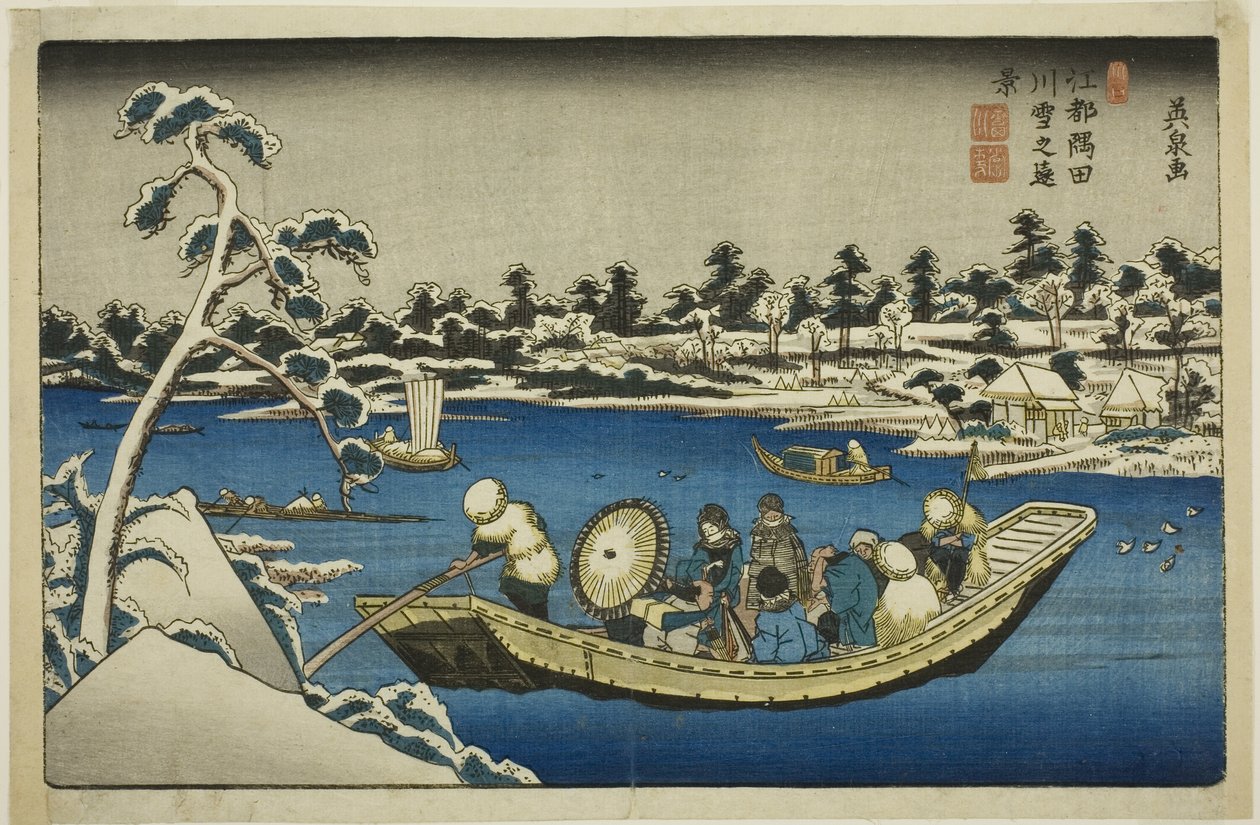 Fernblick auf Schnee am Sumida-Fluss in Edo von Keisai Eisen