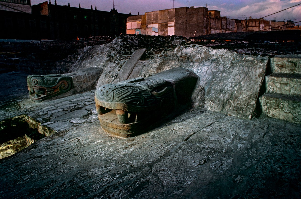 Schlangenreplik auf dem Großen Tempel, Tenochtitlan, Templo Mayor, Azteken, Mexiko, Mexiko-Stadt von Kenneth Garrett