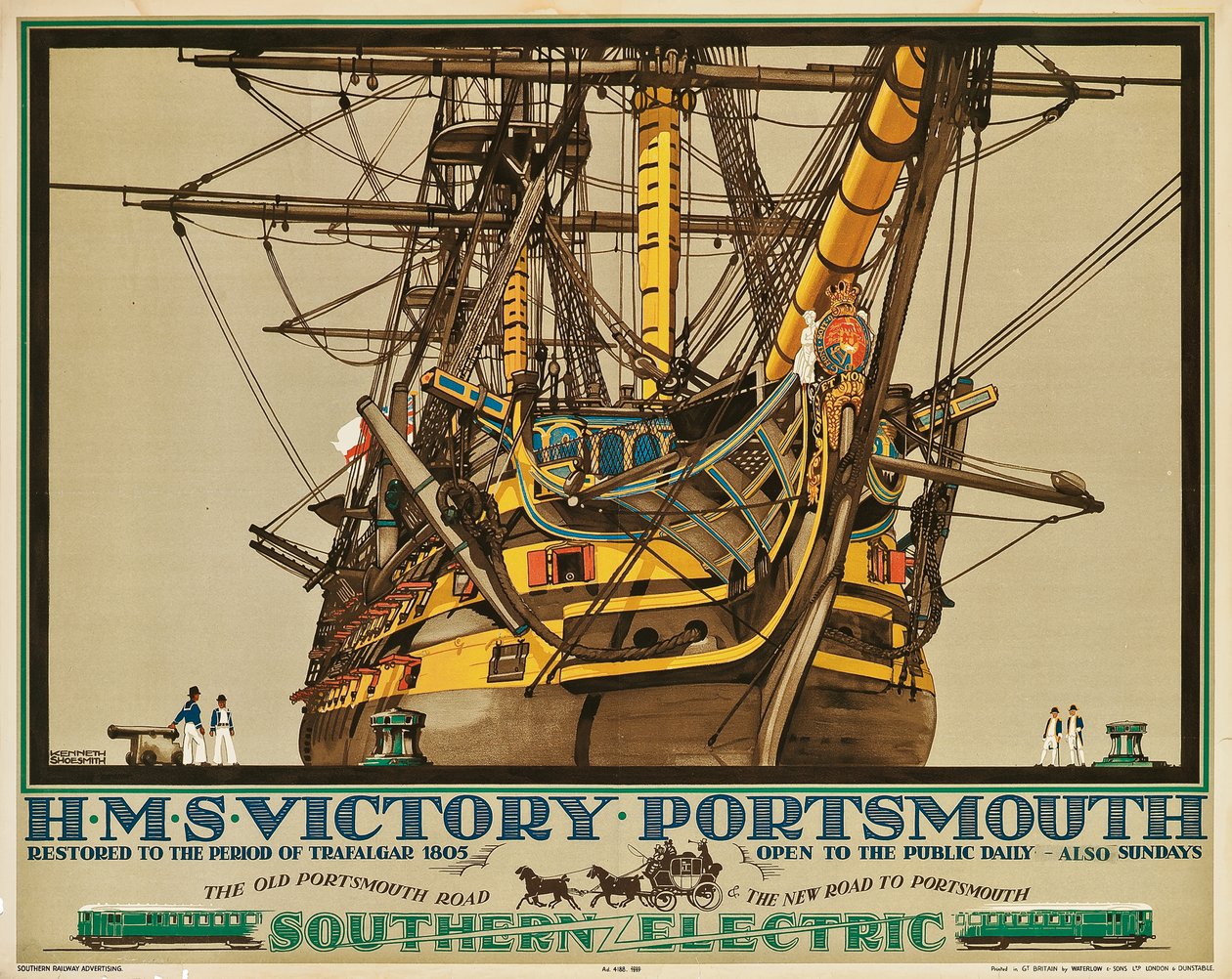 H.M.S. Victory, Portsmouth, Plakat für Southern Electric Railways (Farblithografie) von Kenneth Shoesmith