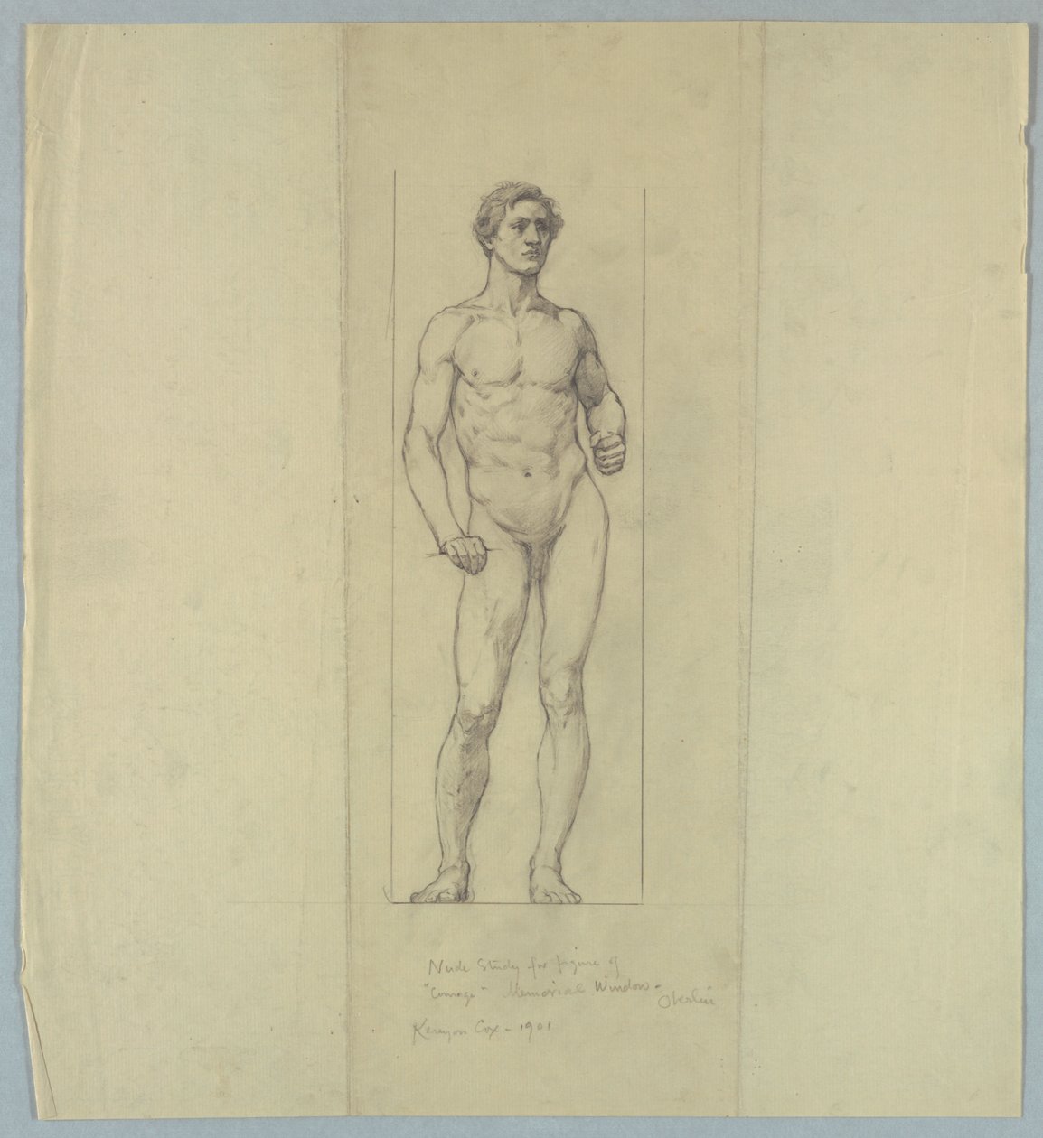 Aktstudie für die Figur der "Courage," Gedenkfenster für Jacob Dolson Cox, Oberlin College von Kenyon Cox