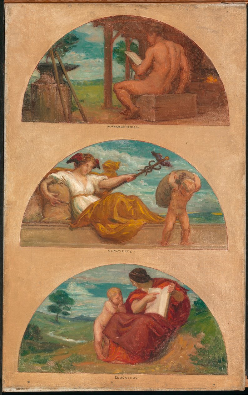 Der Fortschritt der Zivilisation: Die Schmiede, Handel und Bildung (Wandbildstudie, State Capitol, Des Moines, Iowa) von Kenyon Cox