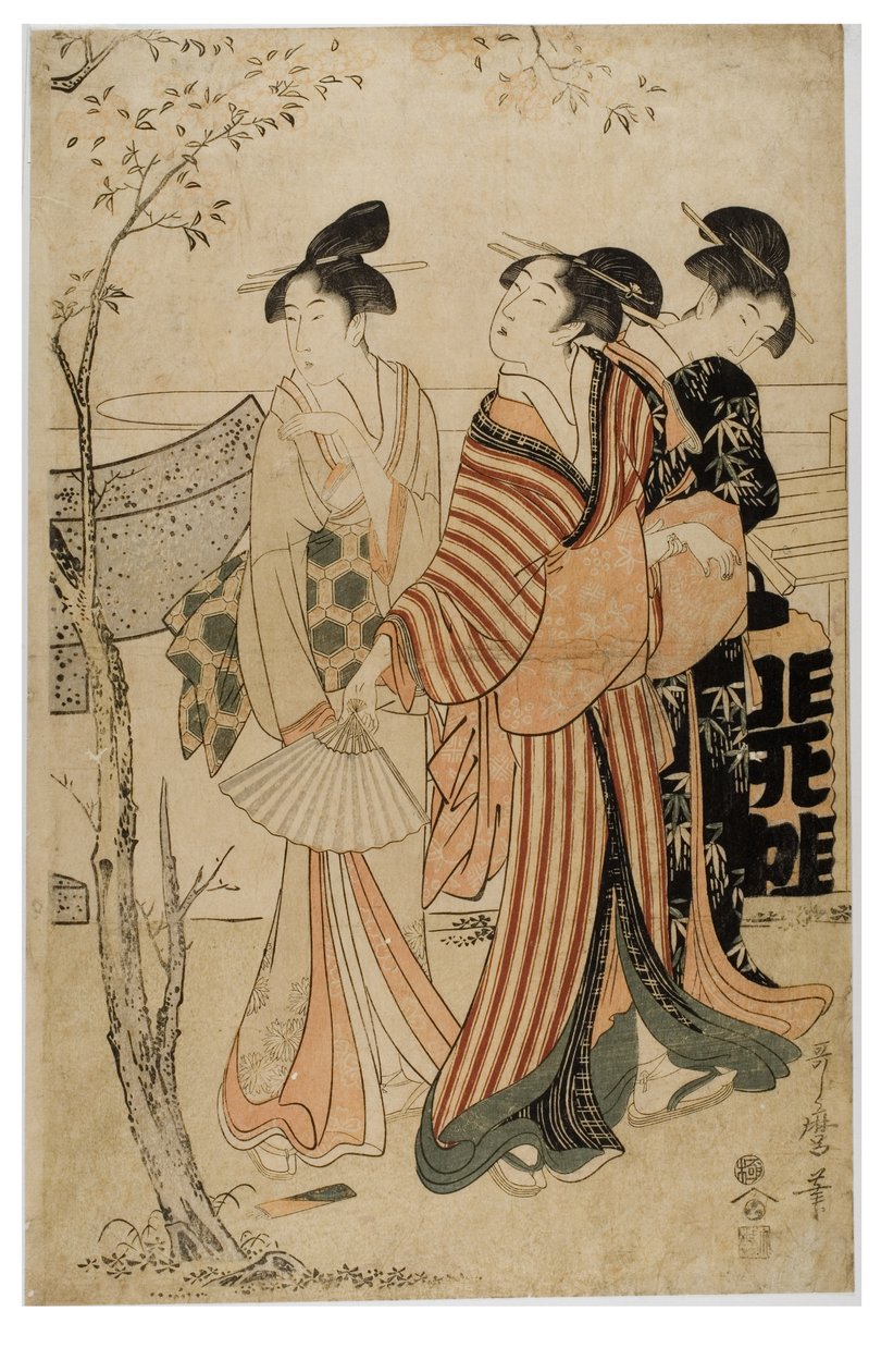 Im Frühlingsnebel eine Prozession von Blumen von Kikugawa Eizen
