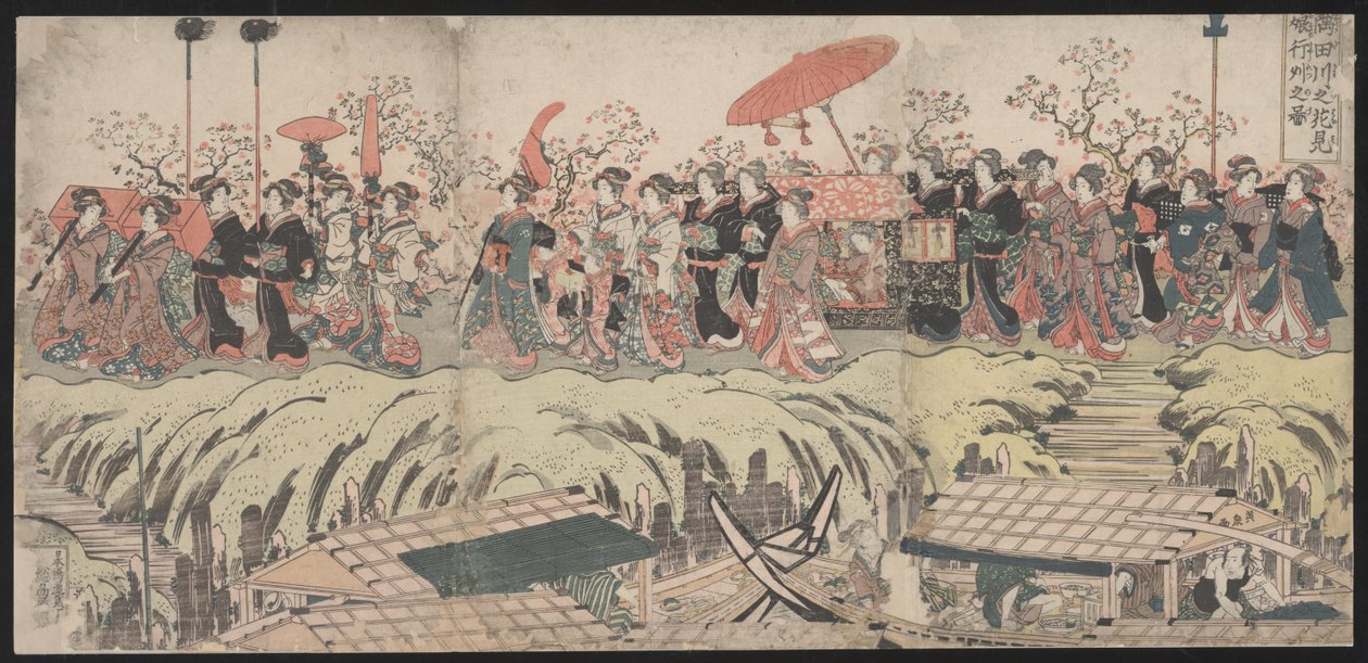 Kirschblütenbesichtigungsprozession entlang des Sumida-Flusses von Kikukawa Eizan