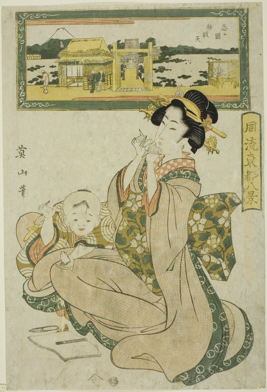 Benzaiten-Schrein in Shinobugaoka, aus den "Modischen Acht Ansichten der östlichen Hauptstadt" von Kikukawa Eizan