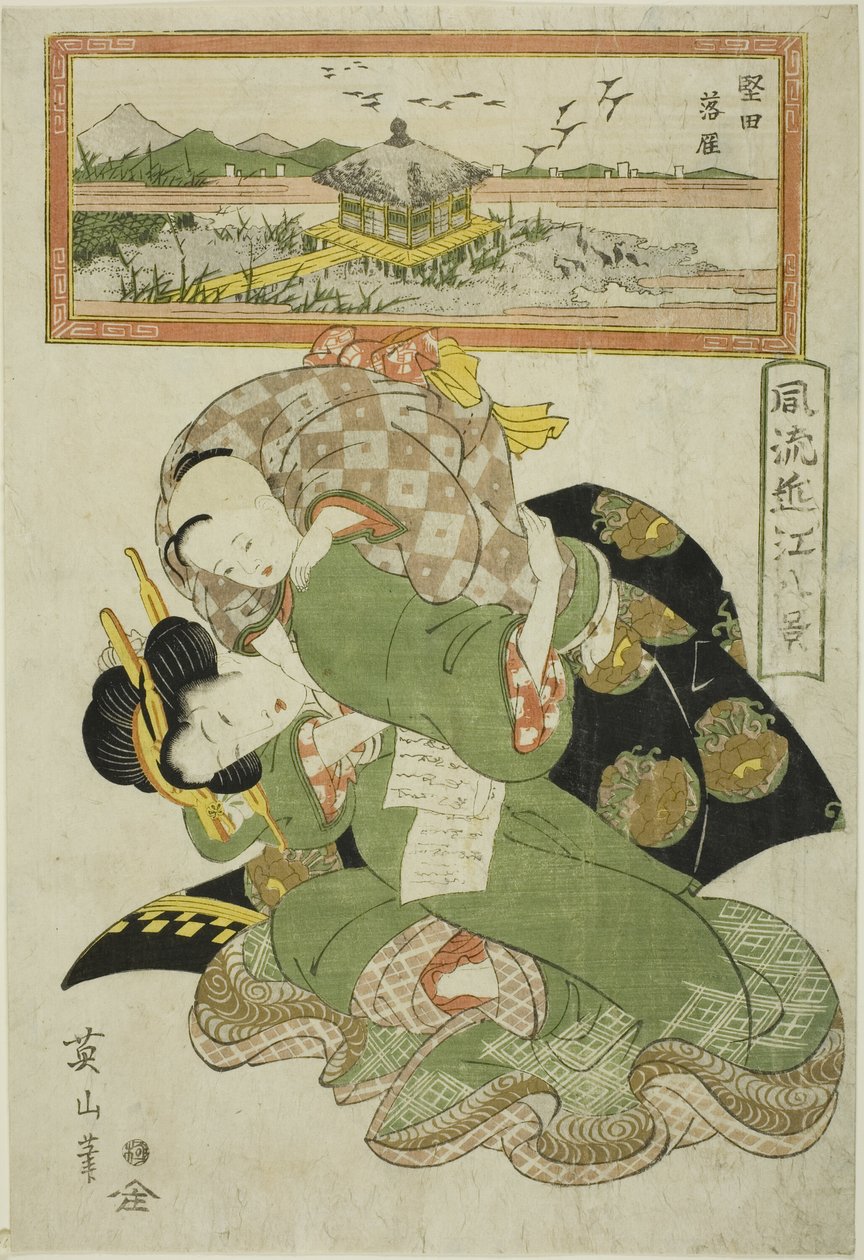 Absteigende Gänse bei Katada (Katada rakugan), aus der Serie "Modische Acht Ansichten von Omi (Furyu Omi hakkei)" von Kikukawa Eizan