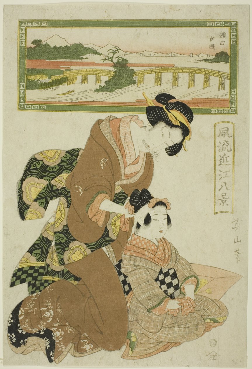 Abendglühen in Seta (Seta sekisho), aus der Serie "Modische Acht Ansichten von Omi (Furyu Omi hakkei)" von Kikukawa Eizan