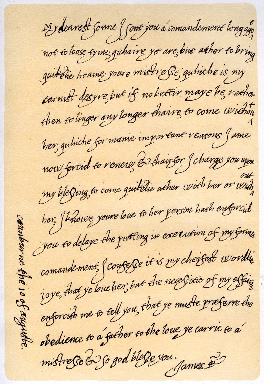 Brief von James I. an seinen Sohn Charles, Prinz von Wales, 10. August 1623 von King James I