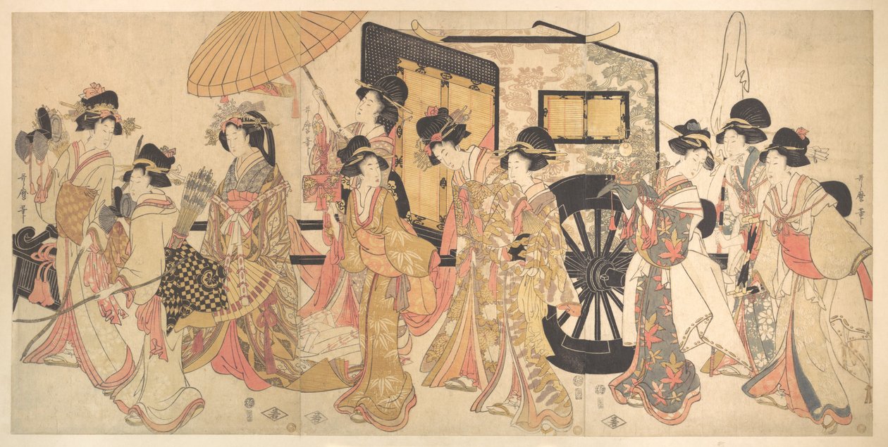 Kurtisanen imitieren eine Hofprozession von Kitagawa Utamaro