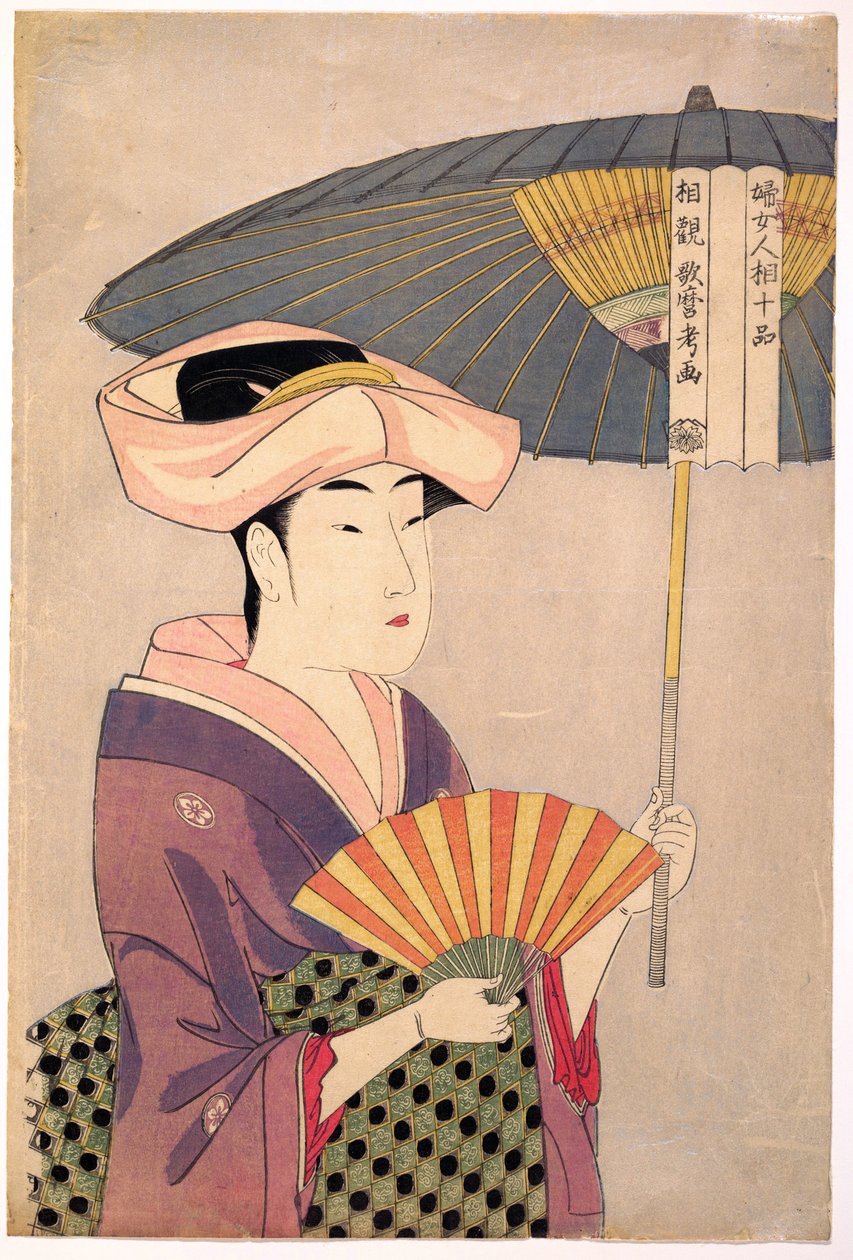 Frau, die einen Sonnenschirm hält, aus der Serie Zehn Typen im physiognomischen Studium der Frauen von Kitagawa Utamaro